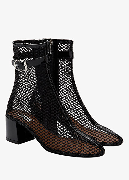 Fishnet Siyah Kadın Deri Bot