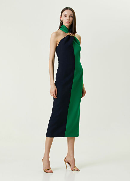 Dual Navy Green Crepe Dress