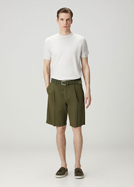 Dark Green Pleated Bermuda