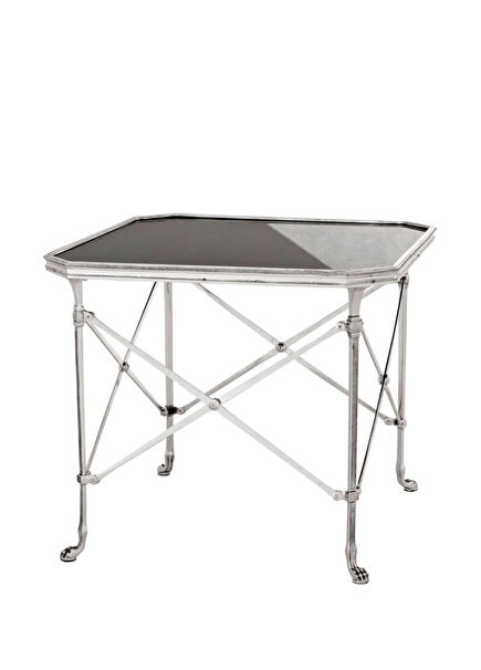 Monte Carlo Siyah Cam Antik Gümüş Kaplama Yan Sehpa