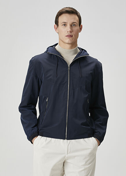 Cireno Dark Blue Hooded Coat