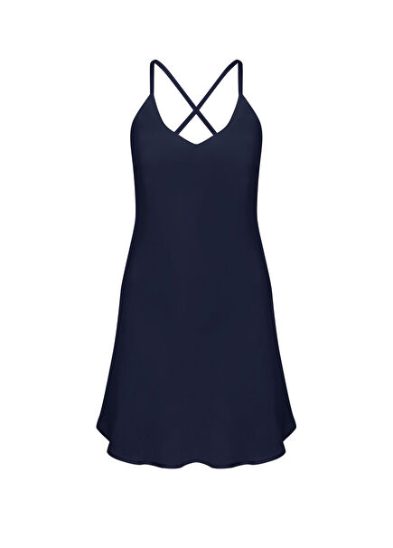 Navy Blue Silky Satin Women's Slip Dress