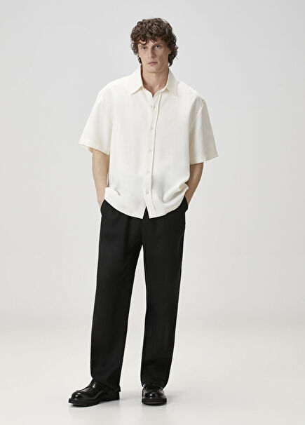 Eric Siyah Beli Kordonlu Keten Pantolon