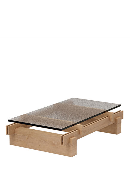 Slit Natural Wood Cast Glass Top Center Table