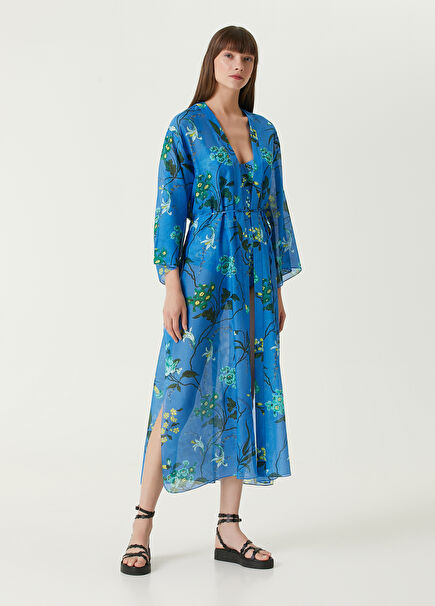 Blue Floral Patterned Kaftan