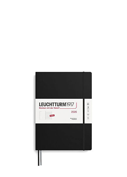 Black Master Size A4+ Hard Cover English Lined 2026 12 Month Planner and Notebook 372640