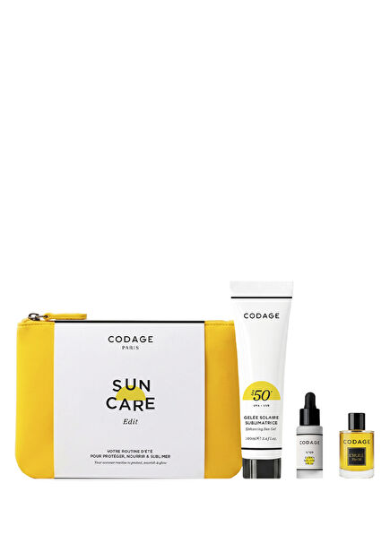 Sun Care Edit Yellow SPF50+ Güneş Koruyucu Jel 100 ml + SPF50+ Güneş Koruyucu Serum 5 ml +Çok Yönlü Bakım Yağı 10 ml +Çanta Güneş Bakım Seti