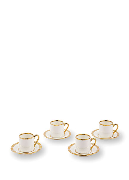 Golden Finds Gold Detailed White Porcelain 4-Piece Coffee Cup and Saucer Set