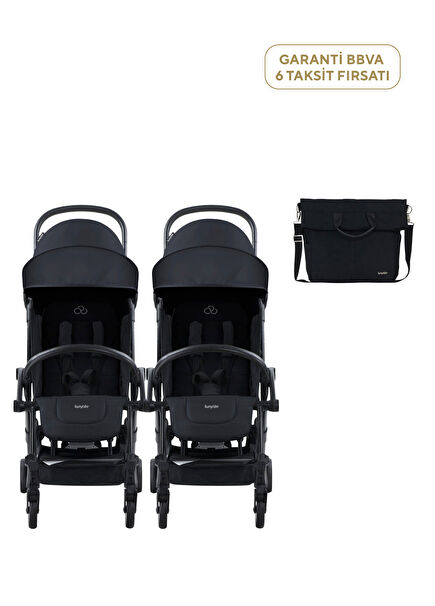 Connect³ Black Black Twin Stroller and Side Care Bag