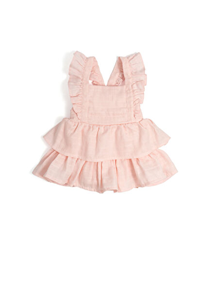 %100 Pamuk Innocent Pink Müslin Fırfırlı Kız Bebek Abiye Elbise