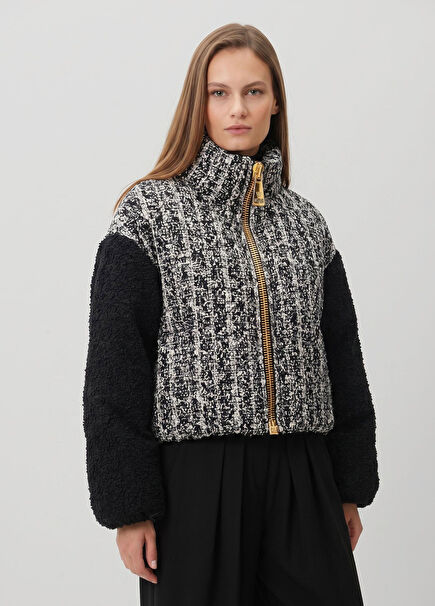Siyah Beyaz Tweed Mont