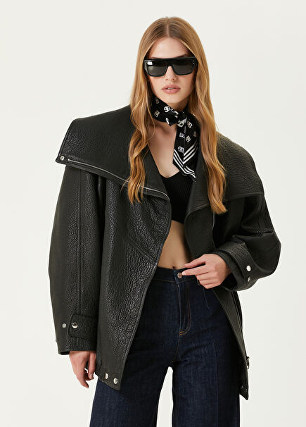 Oversize Black Biker Leather Jacket