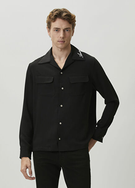 Black Collar Logo Embroidered Shirt