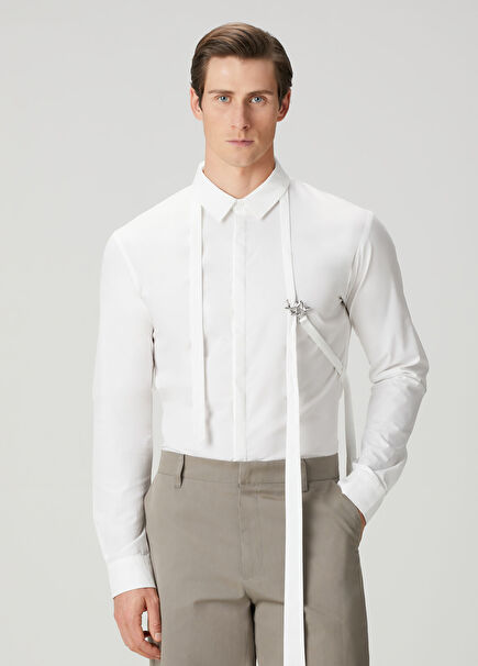 White Accessory Detail Organic Cotton Shirt