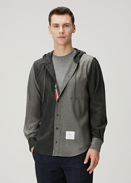 Grey Black Hooded Wool Outer Shirt