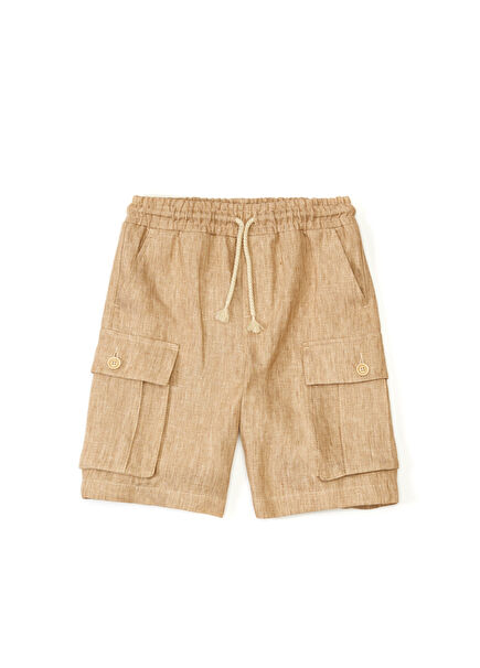 Bej Kahve Erkek Çocuk Keten Bermuda