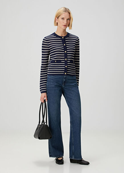 Shea Relaxed Straight Koyu Mavi Jean Pantolon