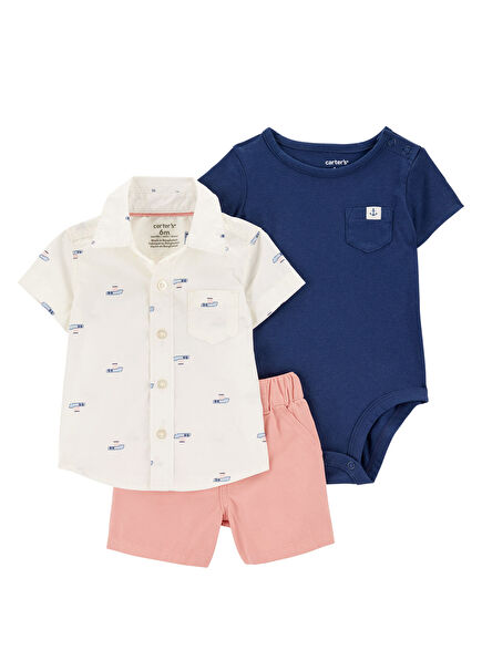 Kayak Print Cotton Baby Boy Set of 3