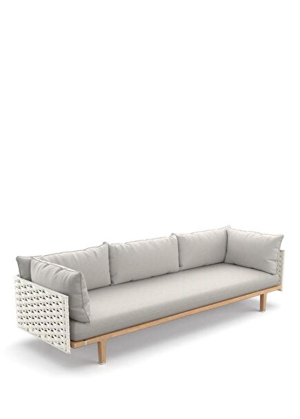 Sealine Silver Beige Tik Ağacı Rattan Üçlü Bahçe Kanepesi