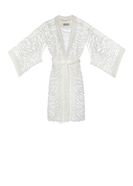Sevilla Transparent Off White Zebra Patterned Women's Kimono