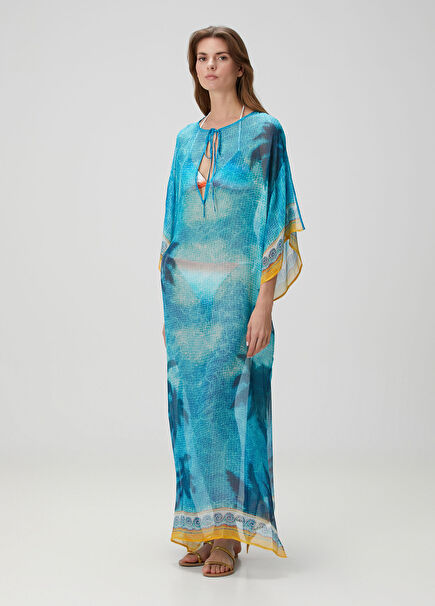 Blue Patterned Silk Caftan