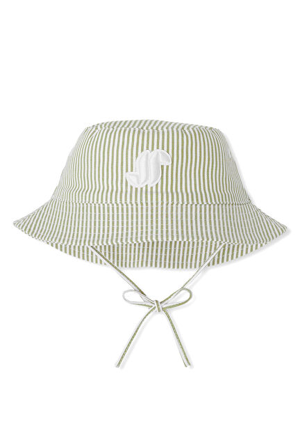 Yeşil Çizgili Kız Bebek Bucket Şapka