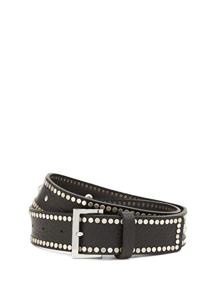 Black Silver Women's Leather Belt