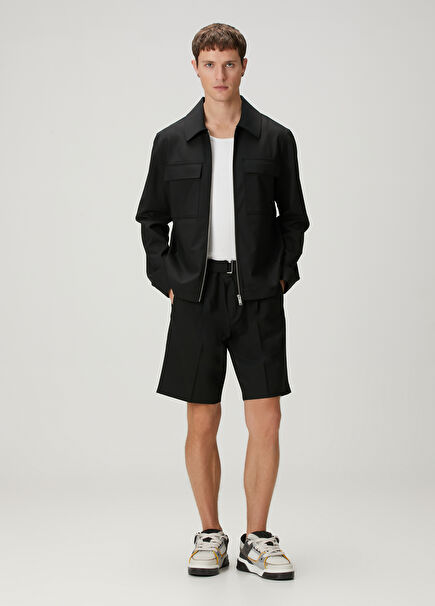 Black Waist Belted Bermuda
