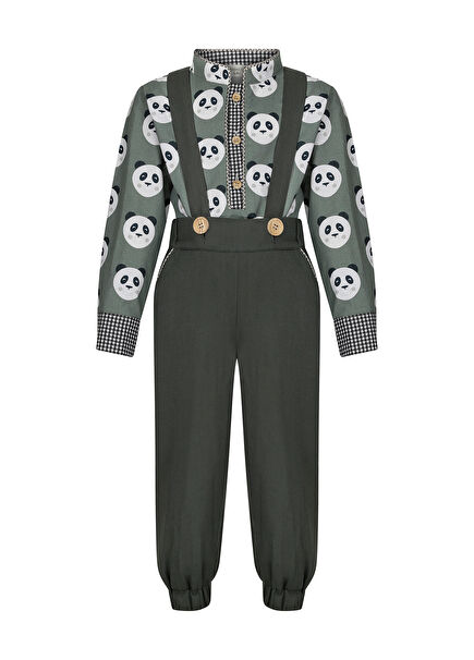 Bonda Yeşil Erkek Çocuk Salopet Pantolon Gömlek Takım