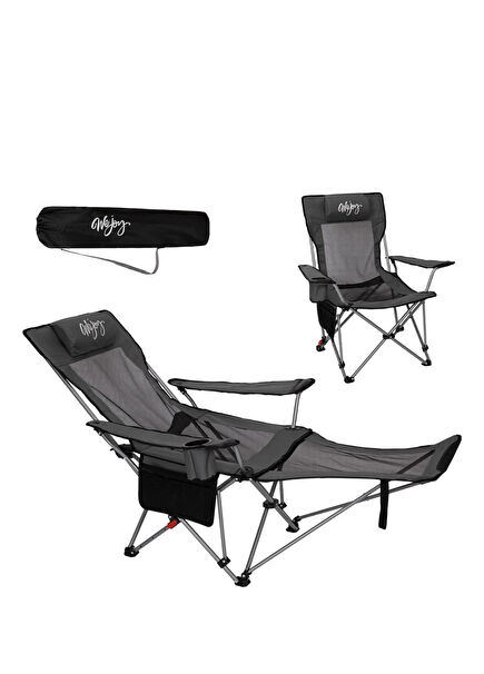 AeroComfort Lounge Grey Black 4-Position Reclining Camping Chair