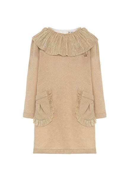 Gold Yaka Detaylı Kız Çocuk Elbise