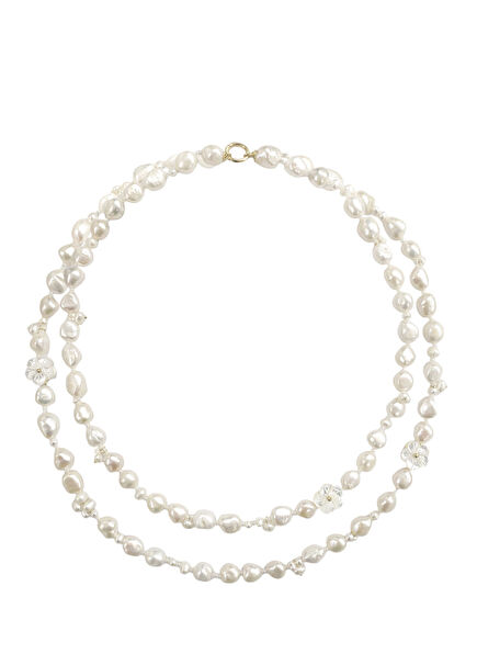 Cleito Matmazel Twin Çift Sıra İnci 24 Ayar Altın Kaplama 925 Ayar Gümüş Kadın Kolye