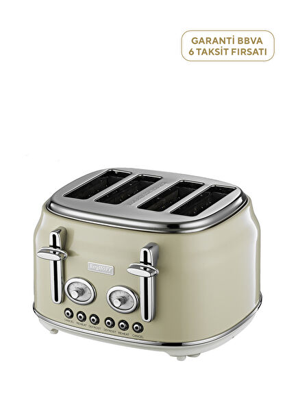 Gem Retro Krem Rengi Dört Dilim Ekmek Kızartma Makinesi