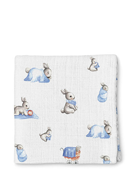 %100 Pamuk Bébé Lapin Müslin Erkek Bebek Örtüsü 100x100 cm