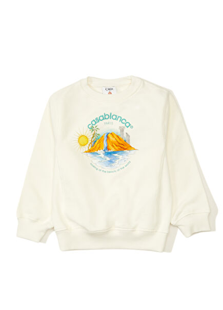 Beyaz Erkek Çocuk Organik Pamuk Sweatshirt