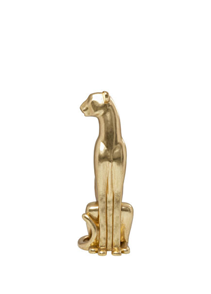 Sitting Leopard Gold Dekoratif Figür