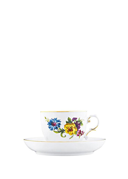 Alt Furstenberg Bunte Blume Porselen Çay Fincanı ve Tabağı