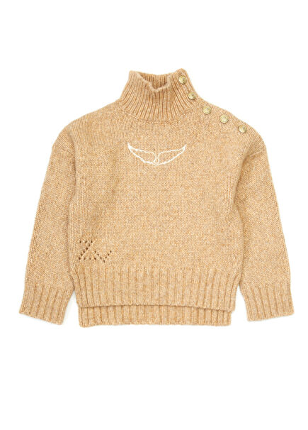 Açık Kahverengi Kız Çocuk Yün Kazak