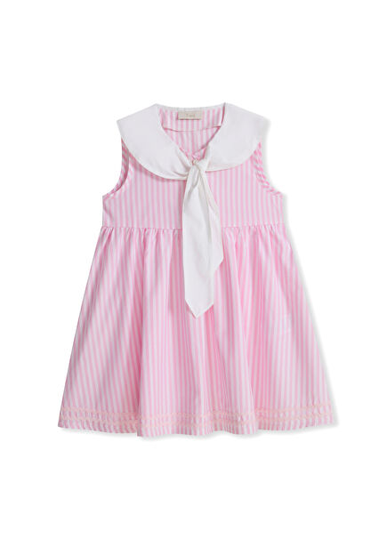 Tea Party Rosé Vanilla Striped Sleeveless Girl's Dress