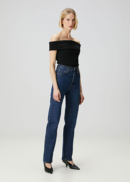 Koyu Mavi Straight Leg Jean Pantolon