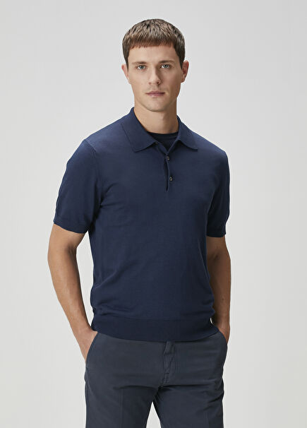 Navy Blue Short Sleeve Organic Cotton Sweater