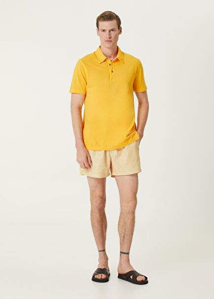 Sarı Beli Kordonlu Geometrik Desenli Mayo