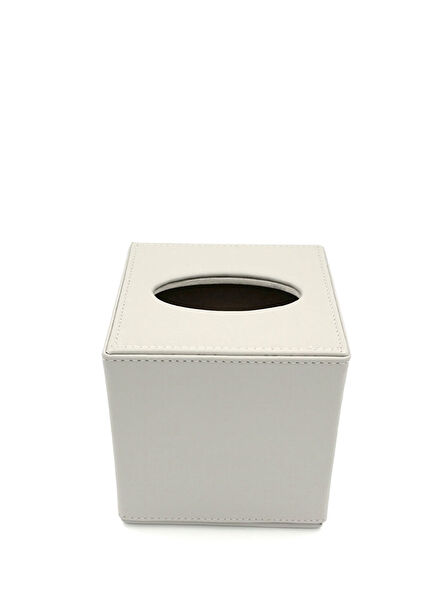 Beige Leather Wooden Cube Napkin Holder