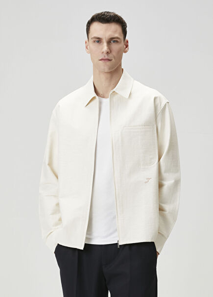 Beyaz Logo Nakışlı Dış Gömlek