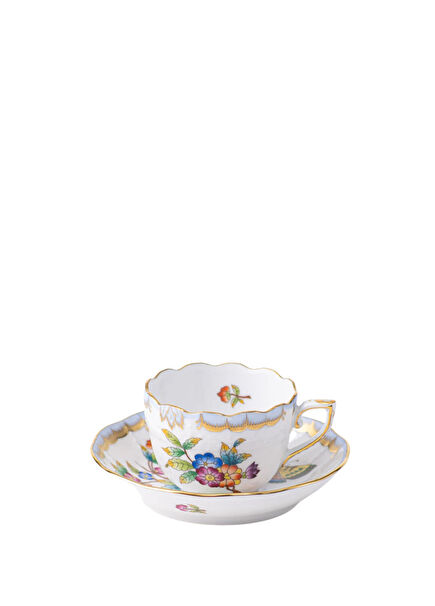 Victorian Patterned Porcelain Coffee Cup and Saucer
