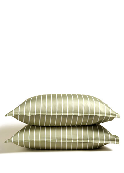 Solid Wide Striped Oxford Cotton Satin 2-Piece Pillowcase Set