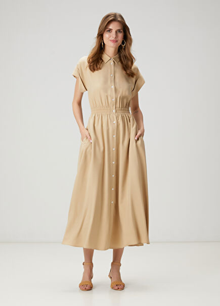Beige Midi Shirt Dress