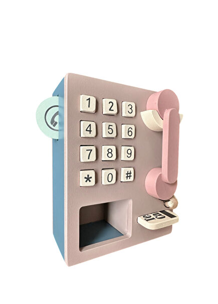 Ahizeli Pembe Mavi Telefon Ahşap Oyuncak 