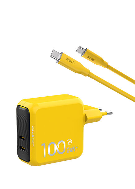 Magcube 100W 2 Portlu Şarj Adaptörü ve 140W 1m PD 3.1 480Mbps Süper Hızlı Şarj Data Kablosu Seti