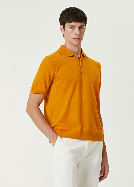 Wolf Mustard Polo Short Sleeve Linen Sweater